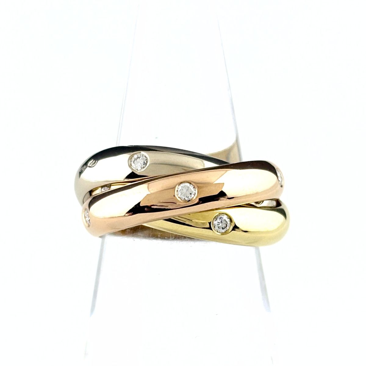 Cartier Trinity Yellow Gold Pink White Ring Melee Diamond Three Color
