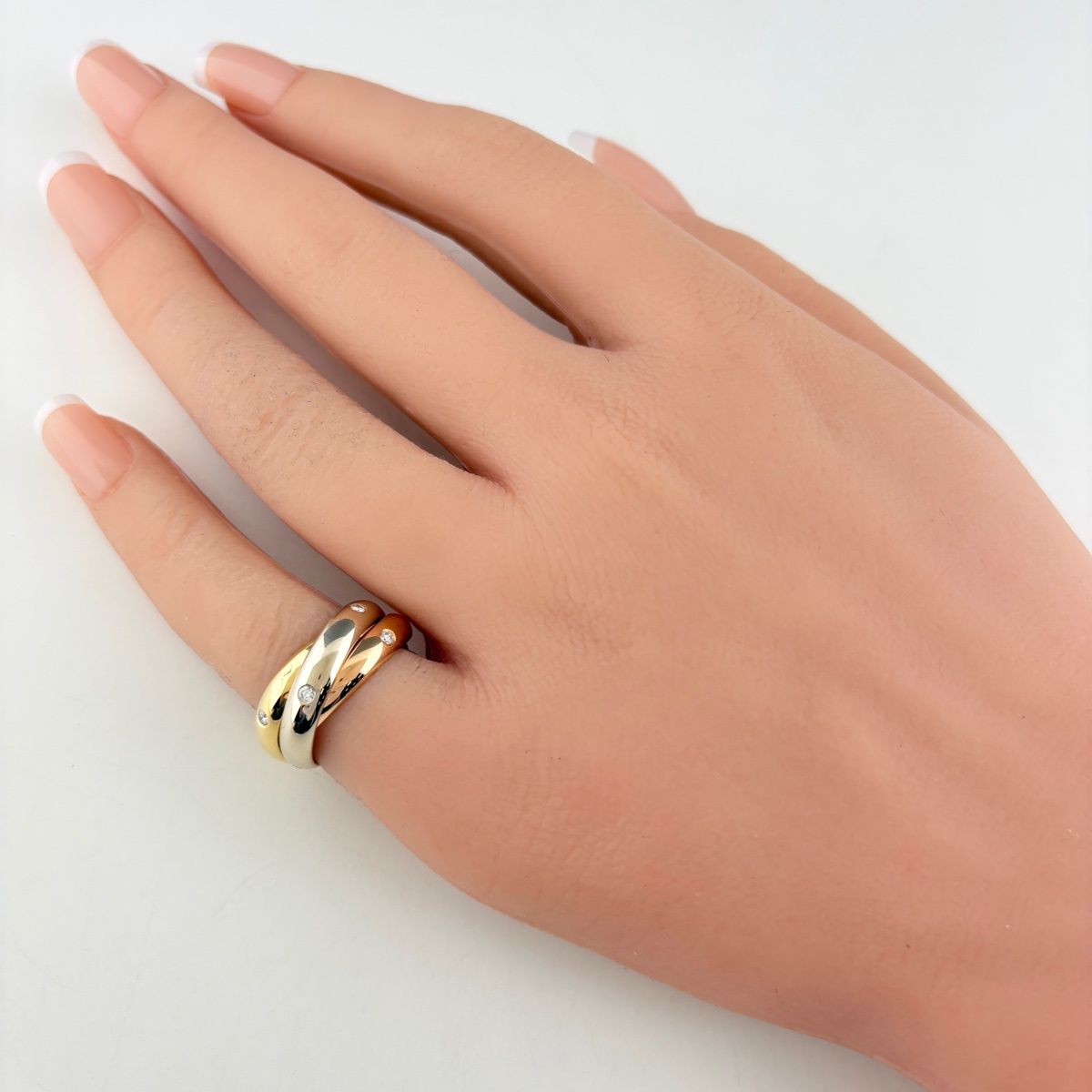 Cartier Trinity Yellow Gold Pink White Ring Melee Diamond Three Color — view 4