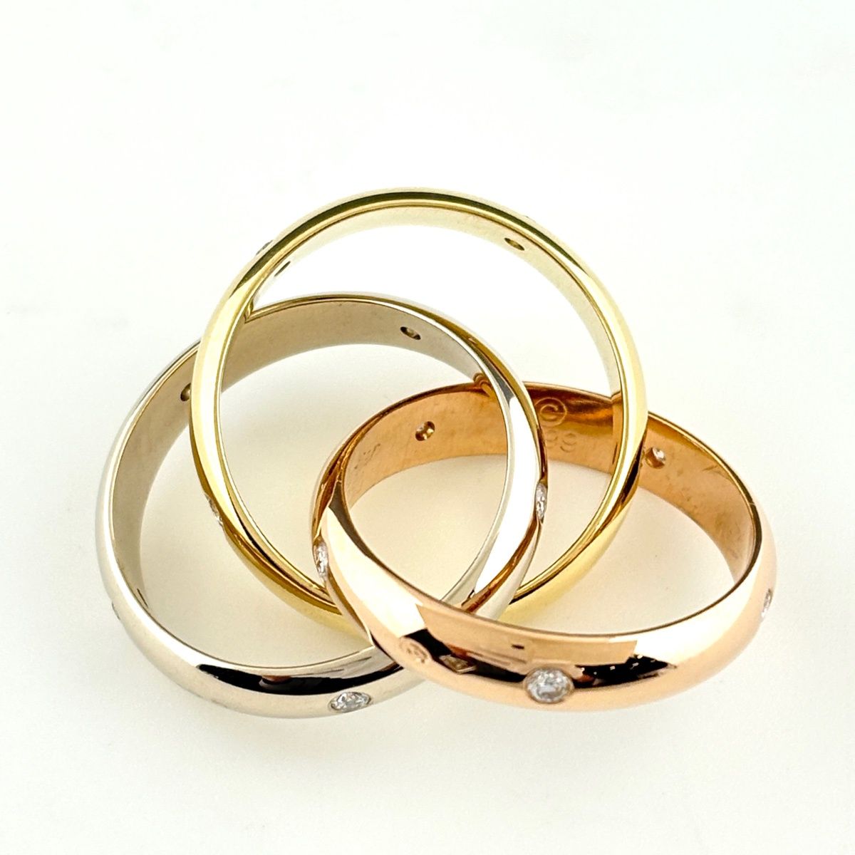 Cartier Trinity Yellow Gold Pink White Ring Melee Diamond Three Color — view 3