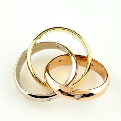 Cartier Trinity Yellow Gold Pink White Ring Melee Diamond Three Color — view 3