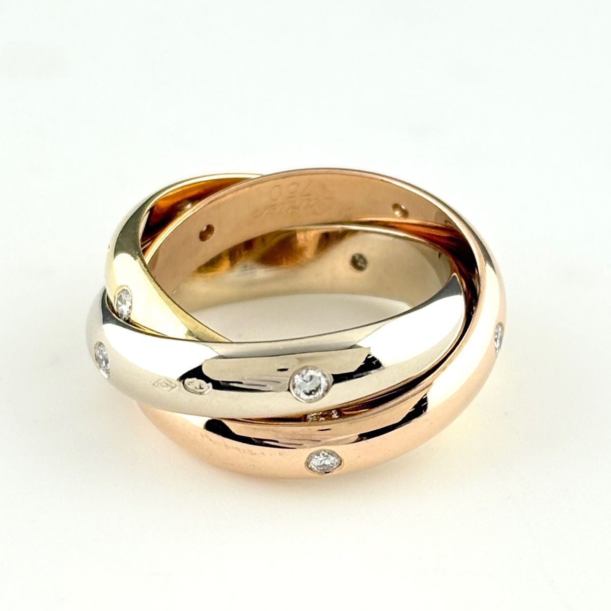 Cartier Trinity Yellow Gold Pink White Ring Melee Diamond Three Color — view 2