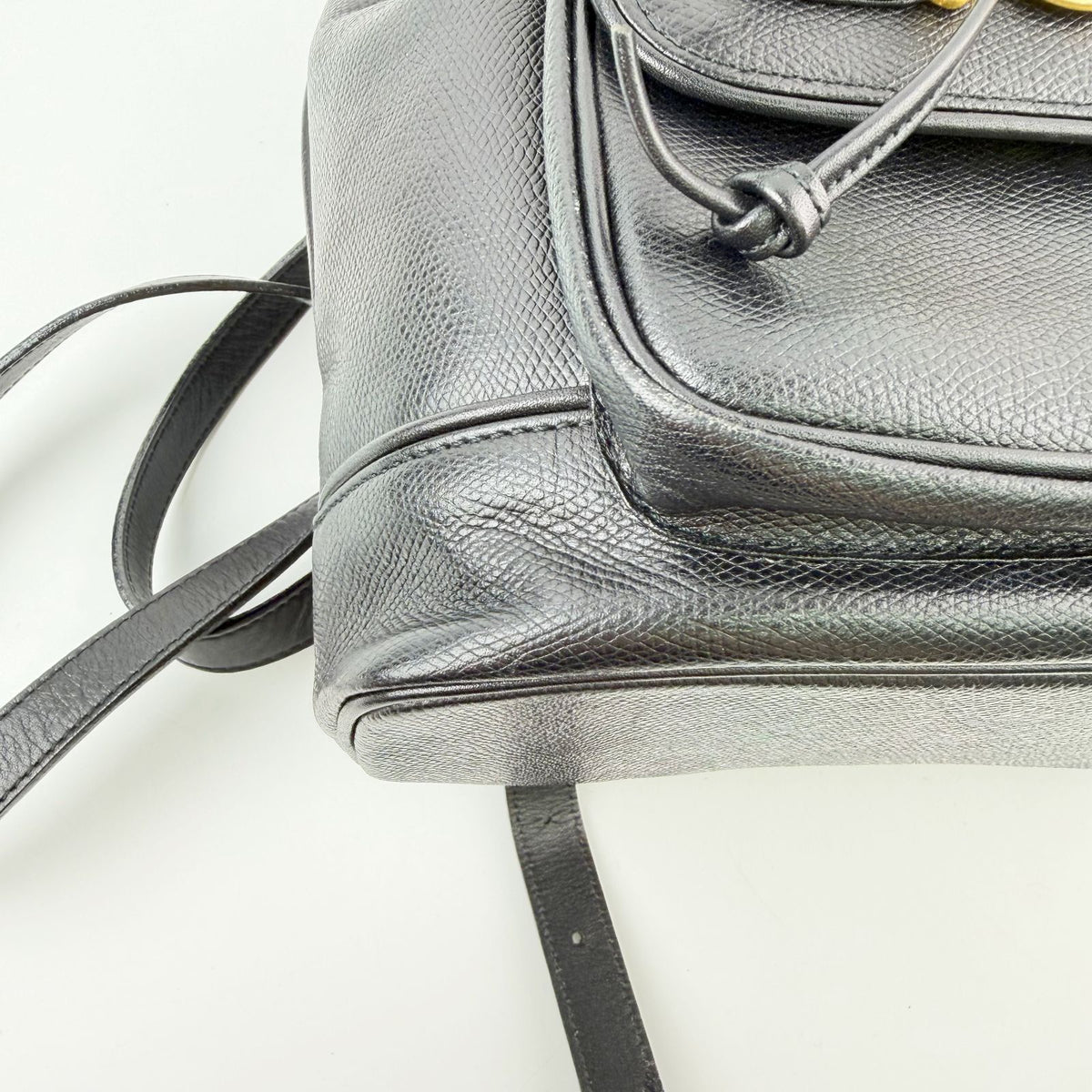 Versace Gianni Sunburst Chain Handle Drawstring Backpack Leather Black Gold — view 6
