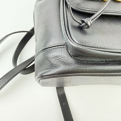 Versace Gianni Sunburst Chain Handle Drawstring Backpack Leather Black Gold — view 6