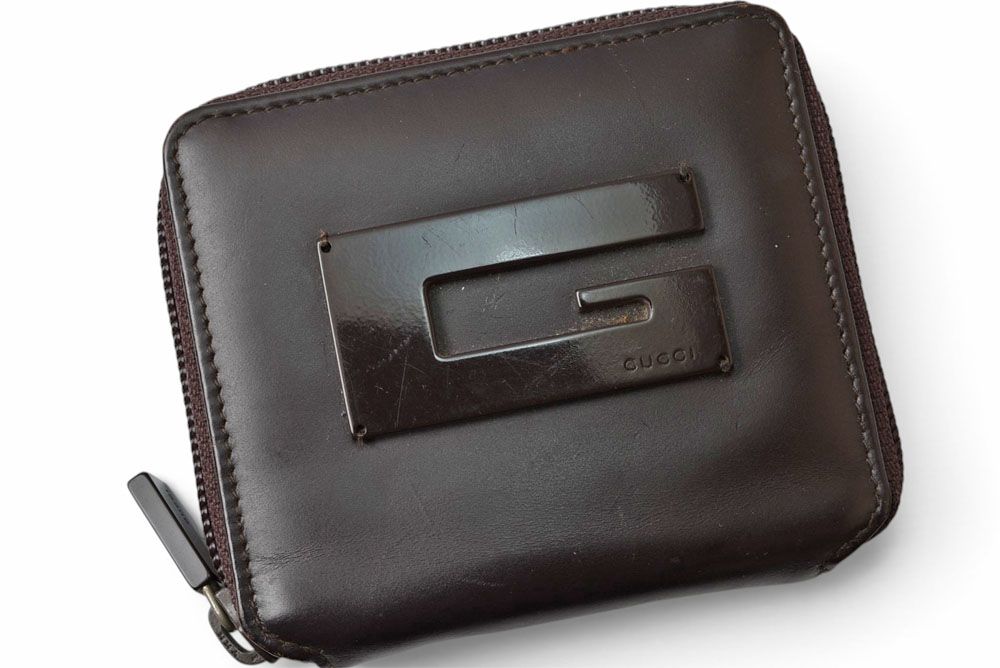Gucci Coin Purse Card Case Vintage Mini Wallet G Plate Calfskin Brown — view 2