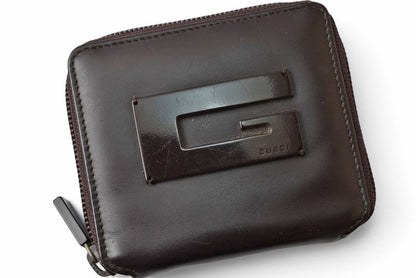 Gucci Coin Purse Card Case Vintage Mini Wallet G Plate Calfskin Brown — view 2