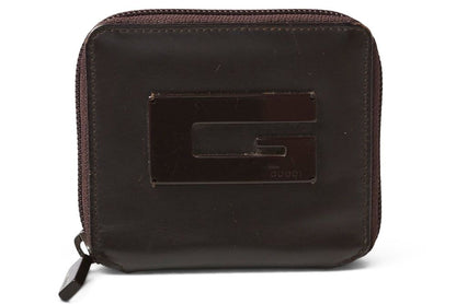 Gucci Coin Purse Card Case Vintage Mini Wallet G Plate Calfskin Brown