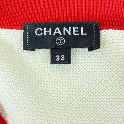 Chanel Cardigan Ivory Red Black Logo Cotton — view 3