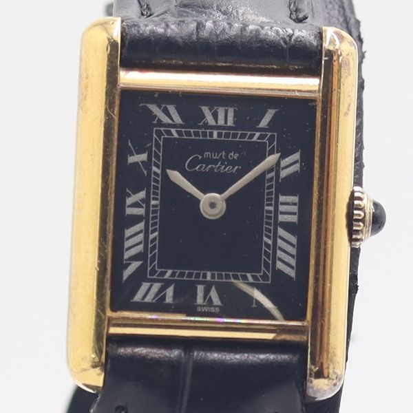 Cartier Must Tank Manual Wind Black Dial Watch
