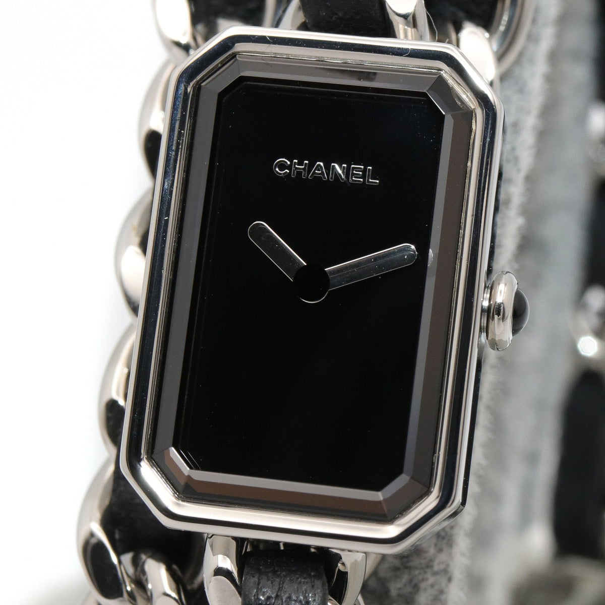 Chanel Watch Premiere Lock Triple Bracelet Black Stainless Steel Leather — view 3