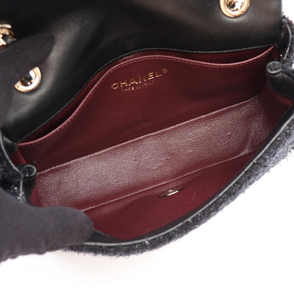 Chanel Shoulder Bag Black Fabric Small Flap Chain — view 3