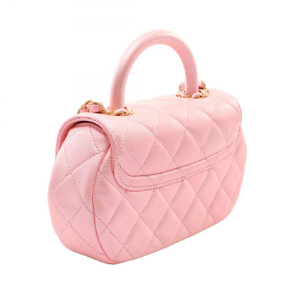 Chanel Shoulder Bag Quilted Top Handle 2-Way Pearl Pink Fabric Chain — view 2