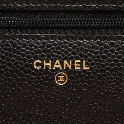 Chanel Shoulder Bag Quilted Black Caviar Leather Chain Wallet — view 5