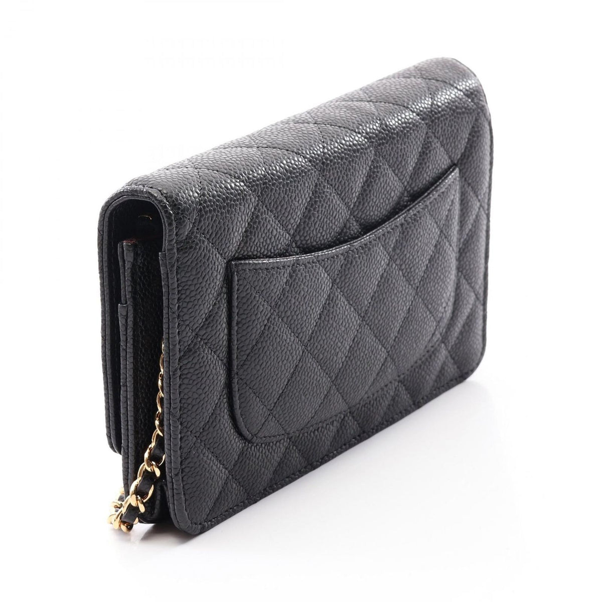 Chanel Shoulder Bag Quilted Black Caviar Leather Chain Wallet — view 2