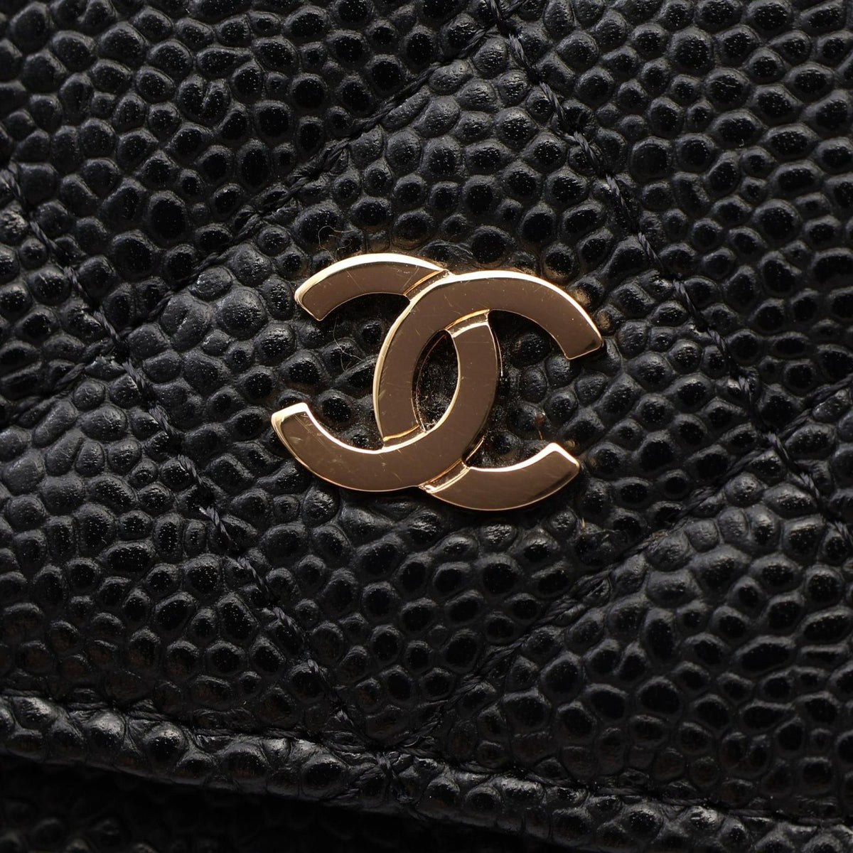 Chanel Shoulder Bag Quilted Black Caviar Leather Chain Wallet — view 7