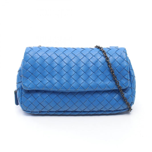 Bottega Veneta Shoulder Bag Intrecciato Blue Leather Mini Chain