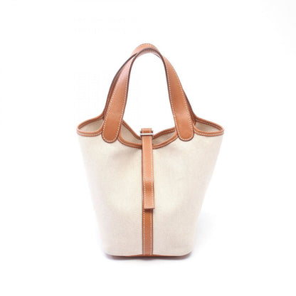 Hermes Handbag Picotin PM Ecru Fauve Canvas Leather