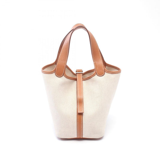 Hermes Handbag Picotin PM Ecru Fauve Canvas Leather