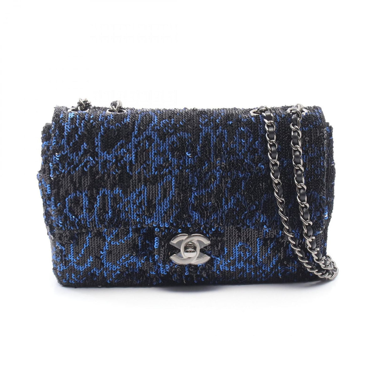 Chanel Shoulder Bag Mini Quilted 20 Black Blue Leather Chain