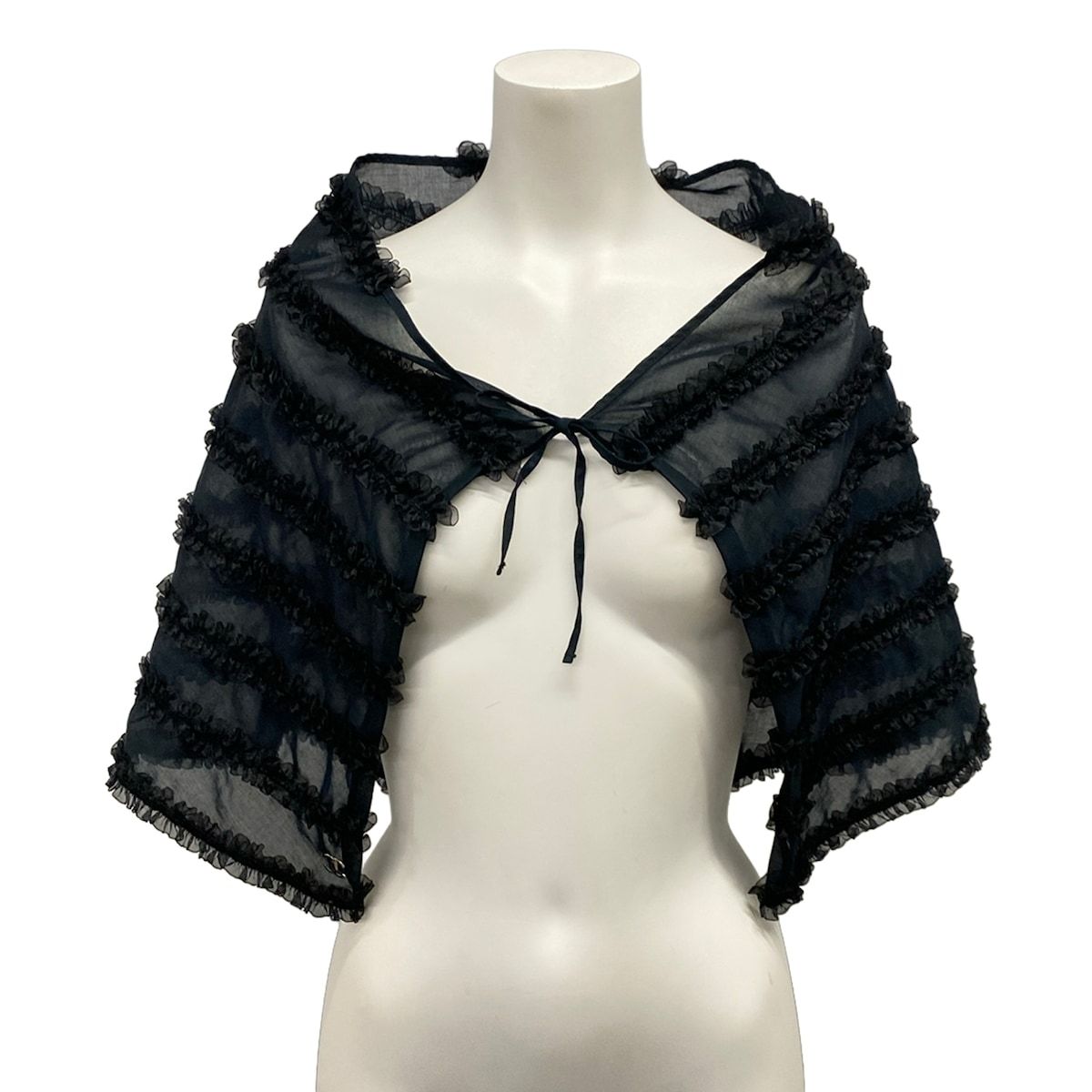 Chanel Shawl 34 Black Frill Cotton Scarf