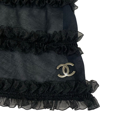 Chanel Shawl 34 Black Frill Cotton Scarf — view 7