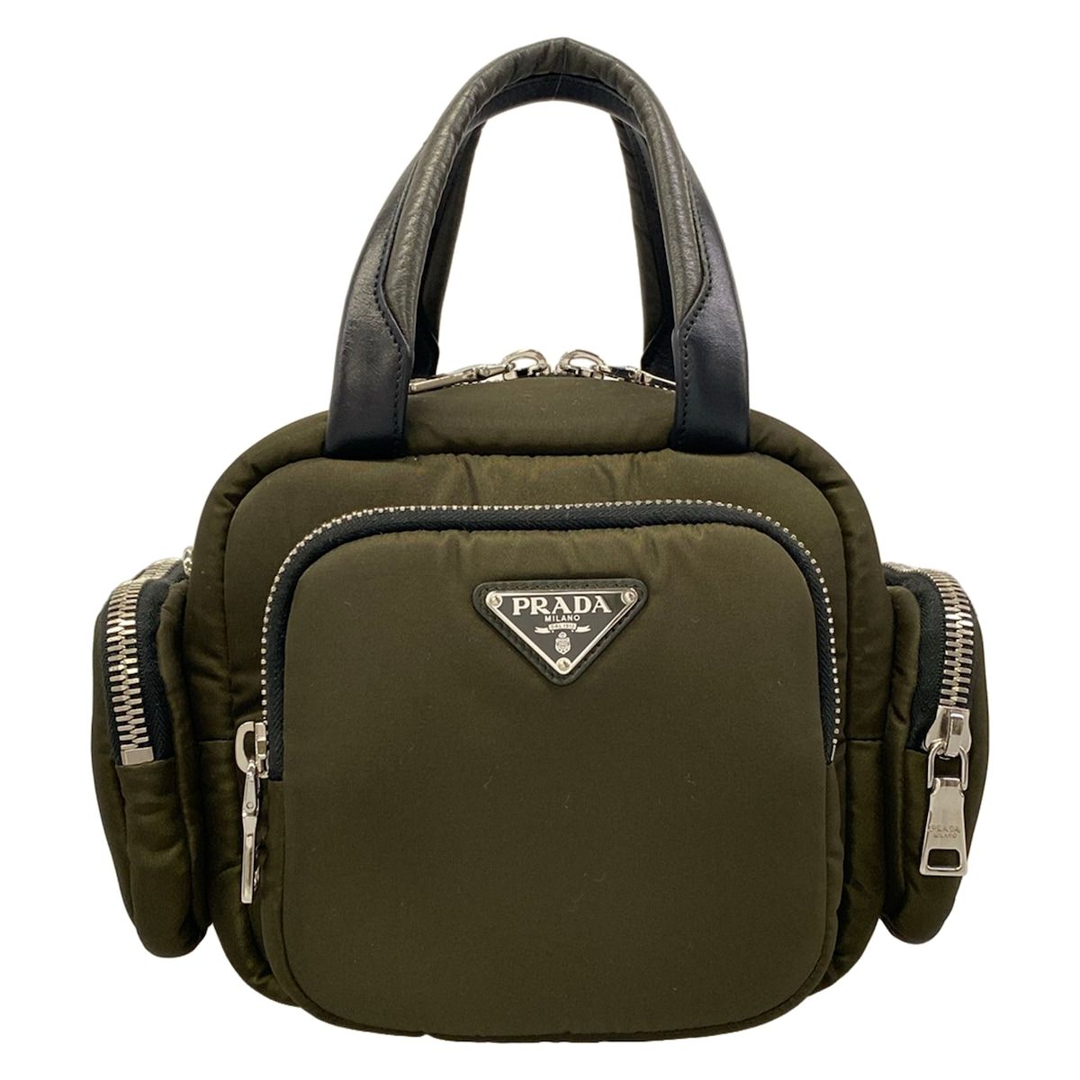 Prada Handbag Khaki Black Leather