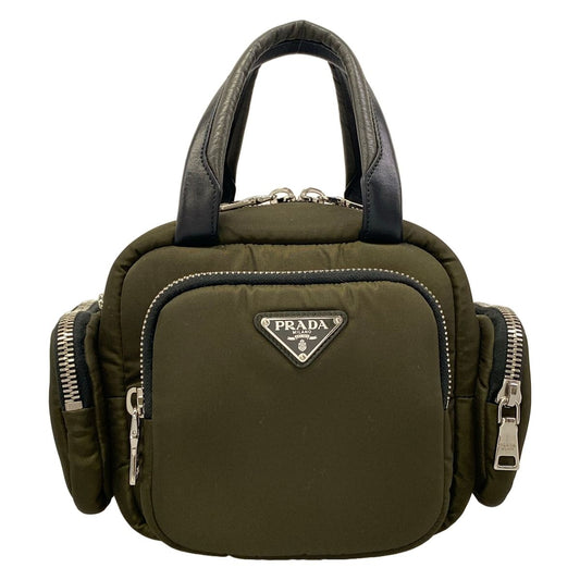 Prada Handbag Khaki Black Leather