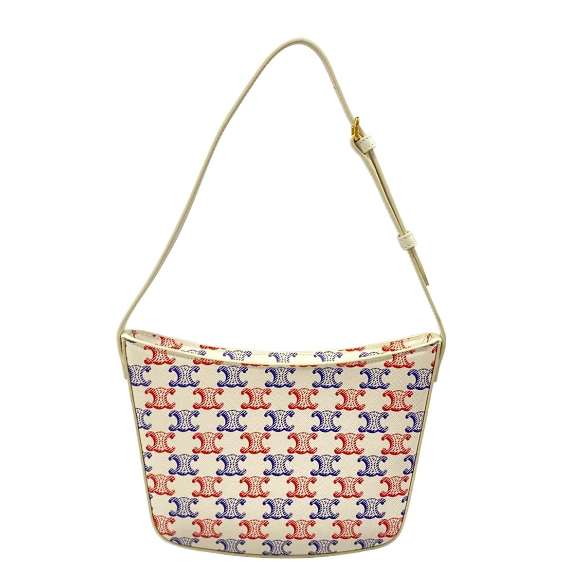 Celine Shoulder Bag Triomphe Canvas White Blue Red Leather — view 3