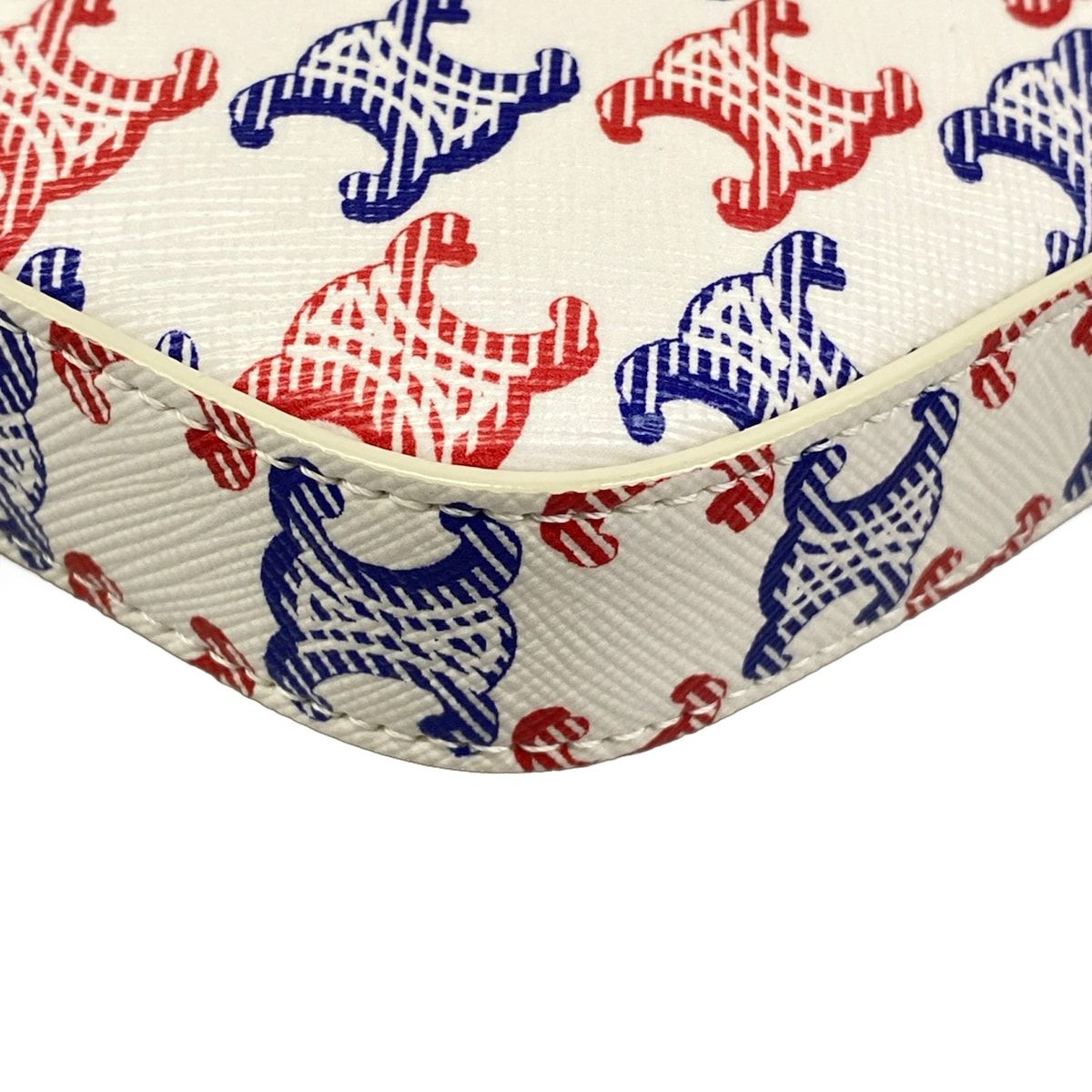 Celine Shoulder Bag Triomphe Canvas White Blue Red Leather — view 6