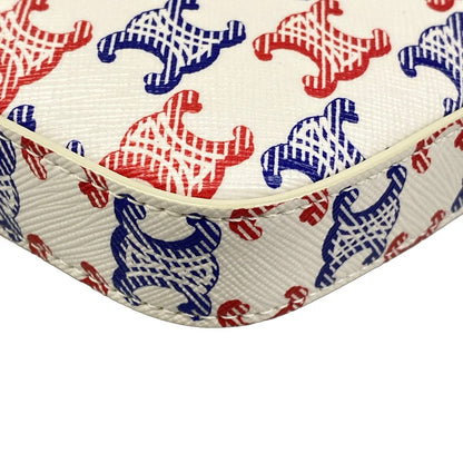 Celine Shoulder Bag Triomphe Canvas White Blue Red Leather — view 6