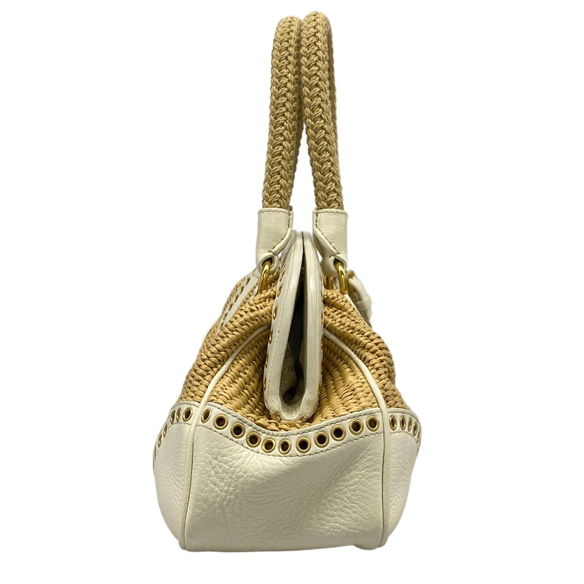 Prada Handbag Beige White Kiss Lock Leather Tag — view 2