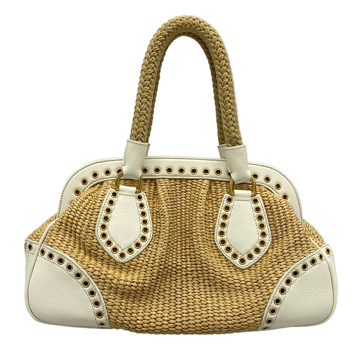 Prada Handbag Beige White Kiss Lock Leather Tag — view 3