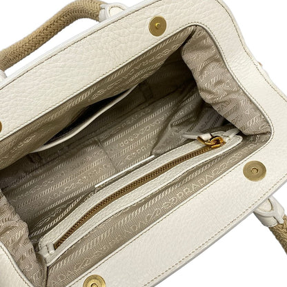 Prada Handbag Beige White Kiss Lock Leather Tag — view 7