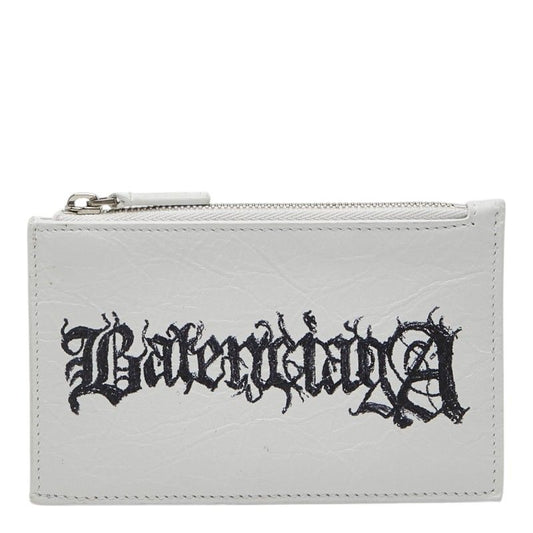 Balenciaga DIY Metal Logo Card Case Coin Purse White Black Leather