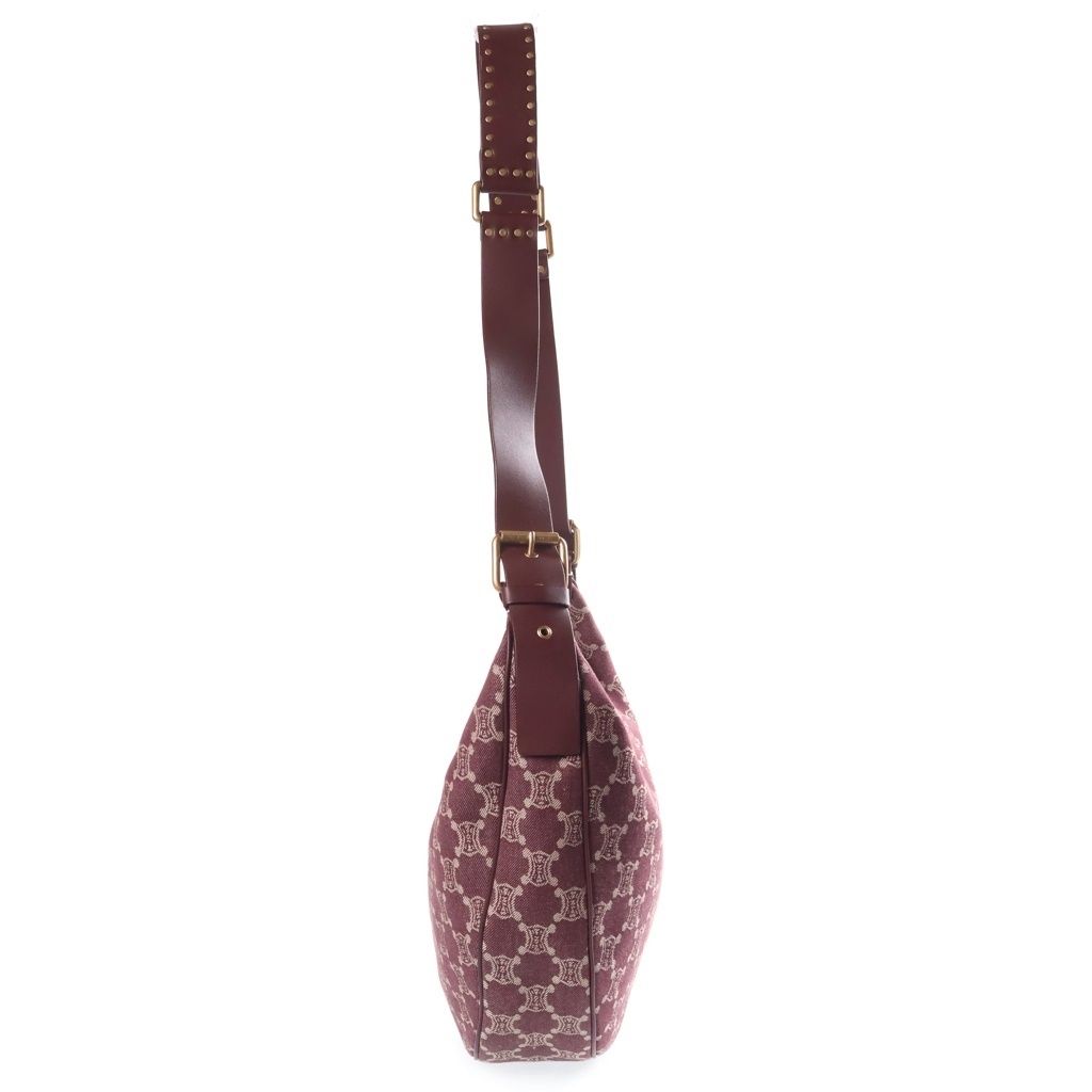 Celine Macadam Shoulder Bag Wine Red Bordeaux Leather Canvas Gold — view 3