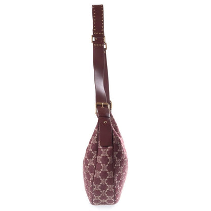 Celine Macadam Shoulder Bag Wine Red Bordeaux Leather Canvas Gold — view 3