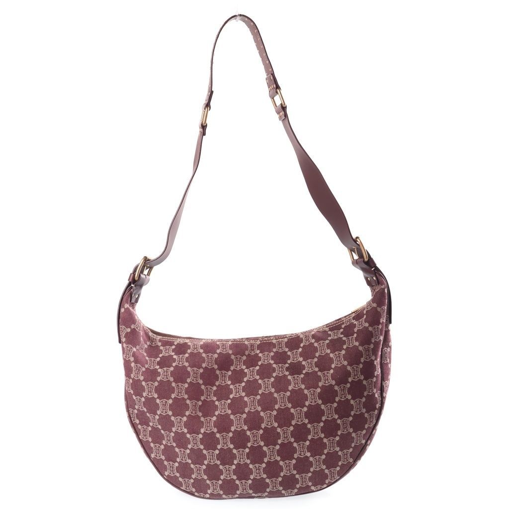 Celine Macadam Shoulder Bag Wine Red Bordeaux Leather Canvas Gold — view 2