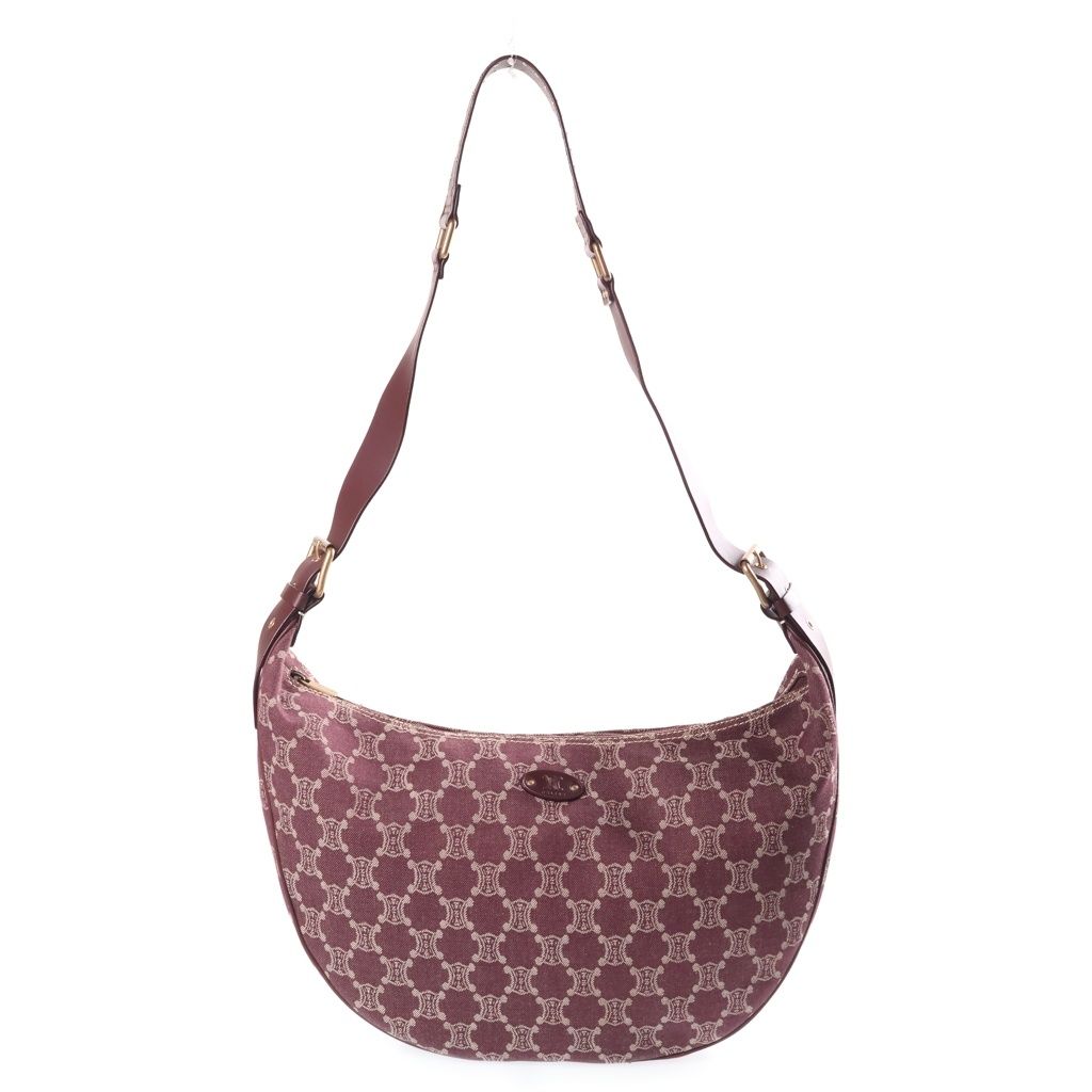 Celine Macadam Shoulder Bag Wine Red Bordeaux Leather Canvas Gold