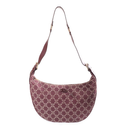 Celine Macadam Shoulder Bag Wine Red Bordeaux Leather Canvas Gold