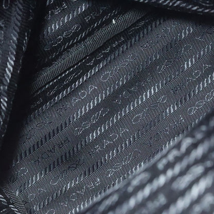 Prada Perforated 2-Way Shoulder Bag Black Leather Nylon Silver — view 7
