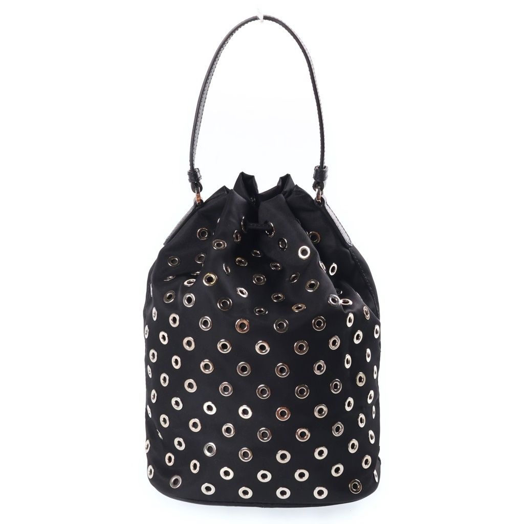 Prada Perforated 2-Way Shoulder Bag Black Leather Nylon Silver — view 2