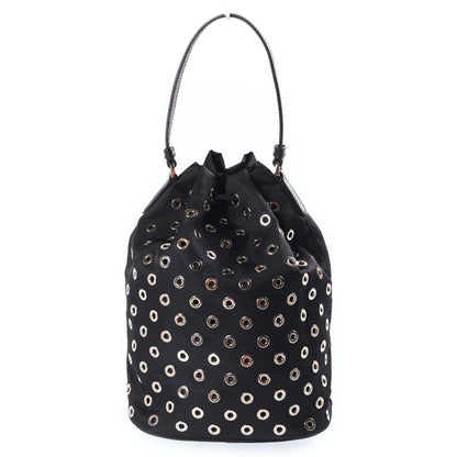 Prada Perforated 2-Way Shoulder Bag Black Leather Nylon Silver — view 2