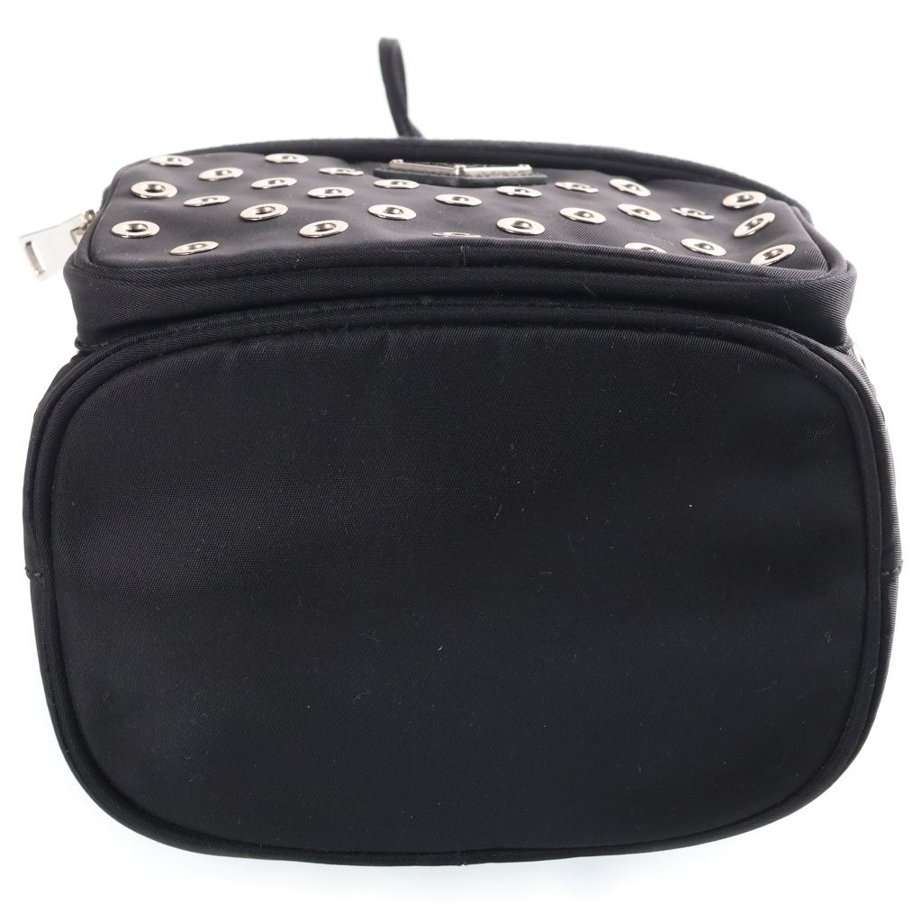 Prada Perforated 2-Way Shoulder Bag Black Leather Nylon Silver — view 4