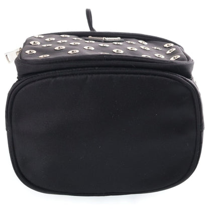 Prada Perforated 2-Way Shoulder Bag Black Leather Nylon Silver — view 4