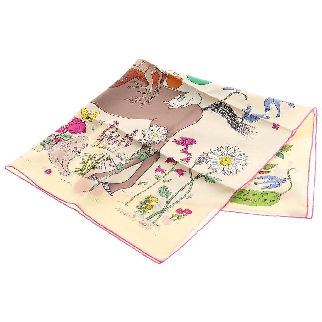Hermes Carre 90 le Pommier Sellier Scarf Silk White Pink