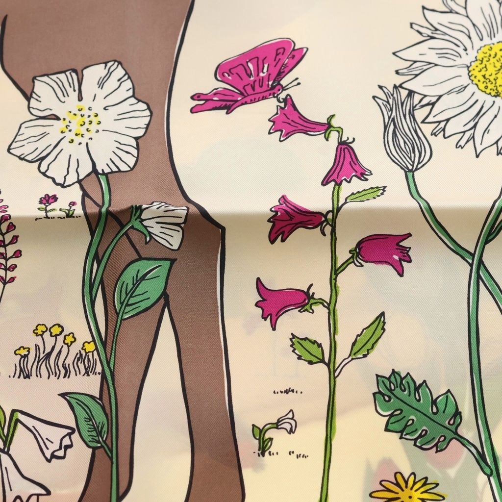 Hermes Carre 90 le Pommier Sellier Scarf Silk White Pink — view 2