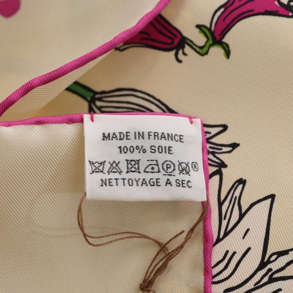 Hermes Carre 90 le Pommier Sellier Scarf Silk White Pink — view 4