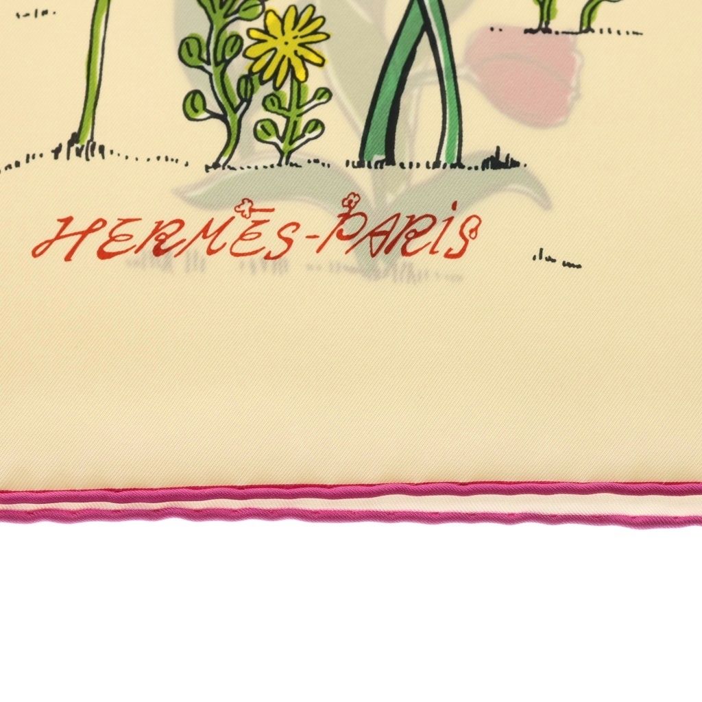 Hermes Carre 90 le Pommier Sellier Scarf Silk White Pink — view 3
