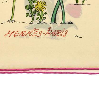 Hermes Carre 90 le Pommier Sellier Scarf Silk White Pink — view 3