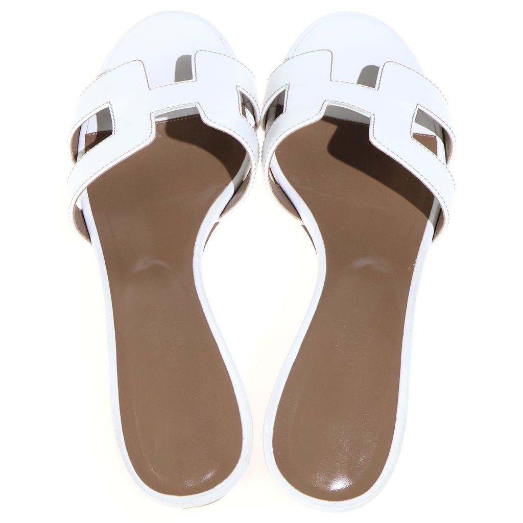 Hermes Oasis Sandals H Logo Leather White — view 4