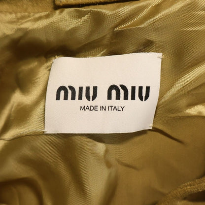 Miu Miu Leather Jacket Suede Embossed Logo Wax Button Up Brown — view 6